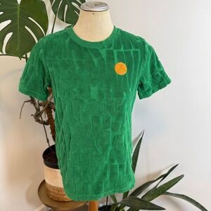 Jordan Kids Green Terry Cloth All Over Logo Graphic T Shirt Size L 12 13 Years